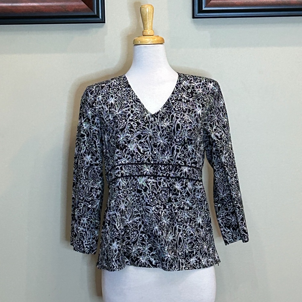 Talbots | Size Medium Black and White Floral Blouse